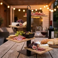 Tapas Tårn med 4 Bambusbrætter Metalstativ 16cm