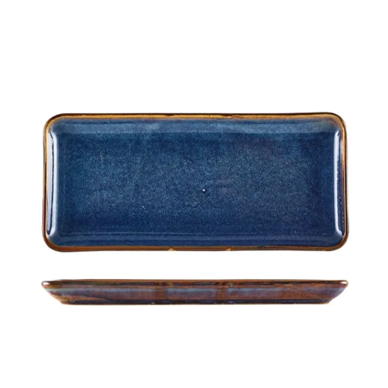 Terra Aqua Blå Smal Rektangulær Fad 31 x 14 cm Genware