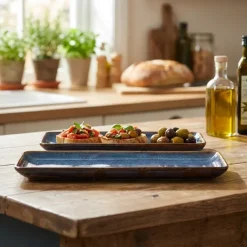 Terra Aqua Blå Smal Rektangulær Fad 31 x 14 cm Genware