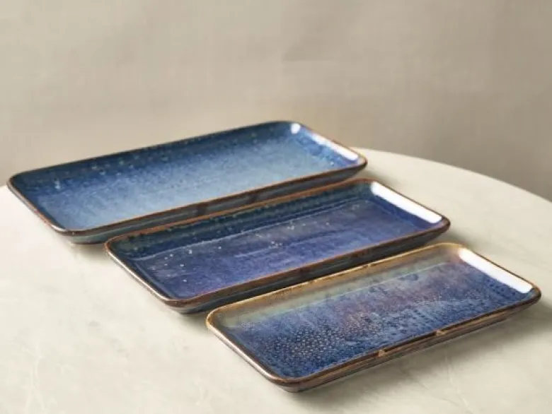 Terra Smal Rektangulær Fad Aqua Blå 36 x 16,5 cm Genware