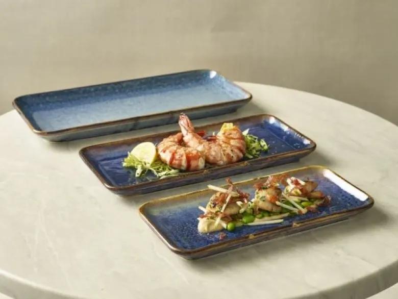Terra Smal Rektangulær Fad Aqua Blå 36 x 16,5 cm Genware