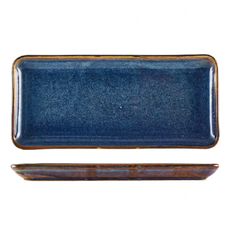 Terra Smal Rektangulær Fad Aqua Blå 36 x 16,5 cm Genware