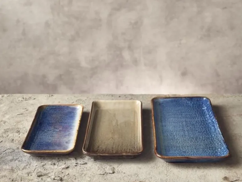 Terra Smal Rektangulær Fad Aqua Blå 36 x 16,5 cm Genware