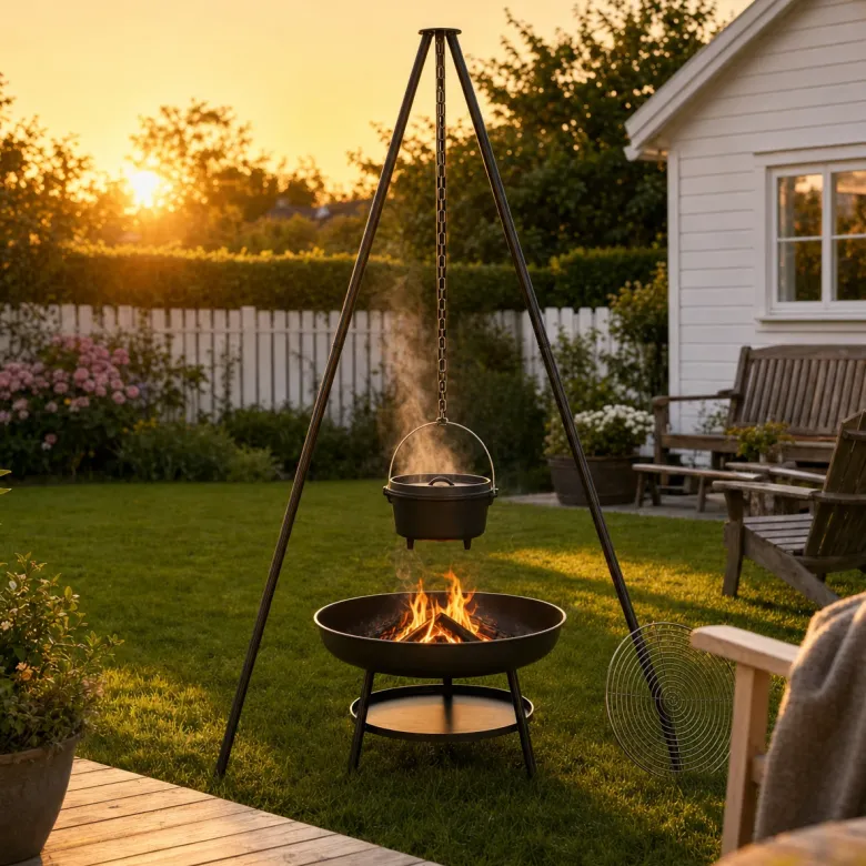 Tripod Hængegrill M. Støbejerns Gryde
